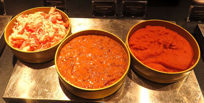 カニカマ、いかの塩辛、辛子明太子